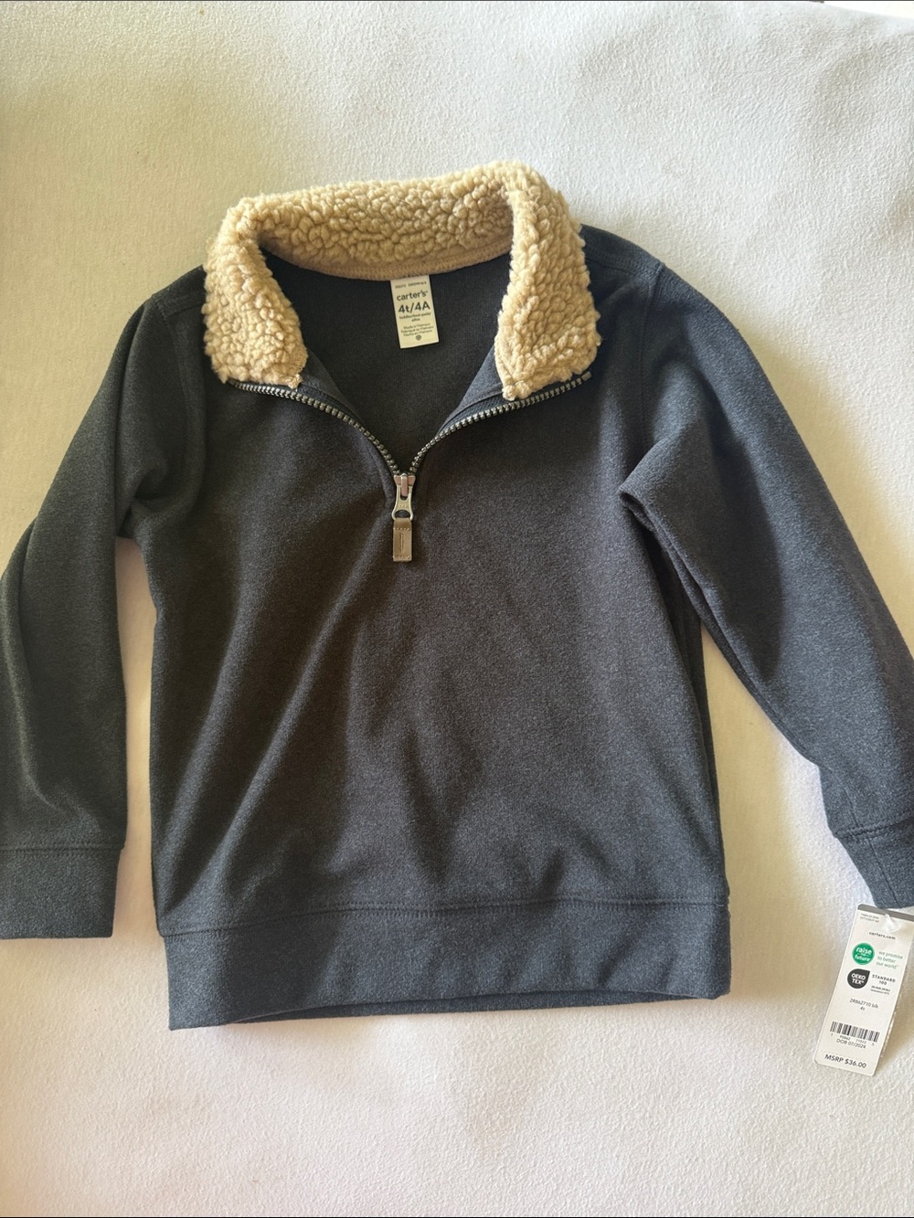 Carter's Charcoal Quarter-Zip Pullover with Cream Sherpa Collar